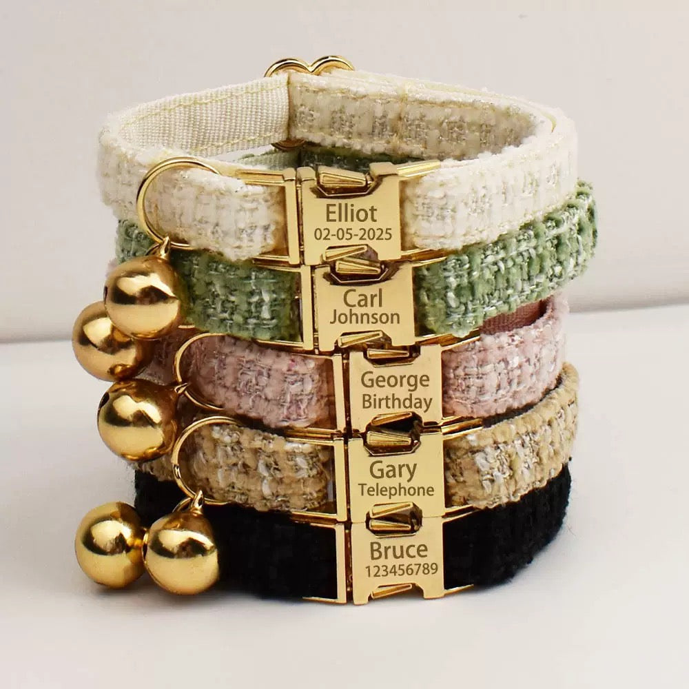 Bouclé Classic Pet Collar – Custom ID | For Cats & Dogs with Optional Bell