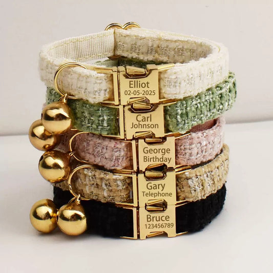 Bouclé Classic Pet Collar – Custom ID | For Cats & Dogs with Optional Bell